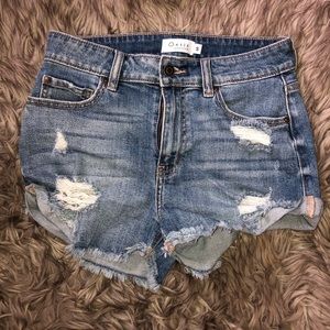 Distressed jean shorts